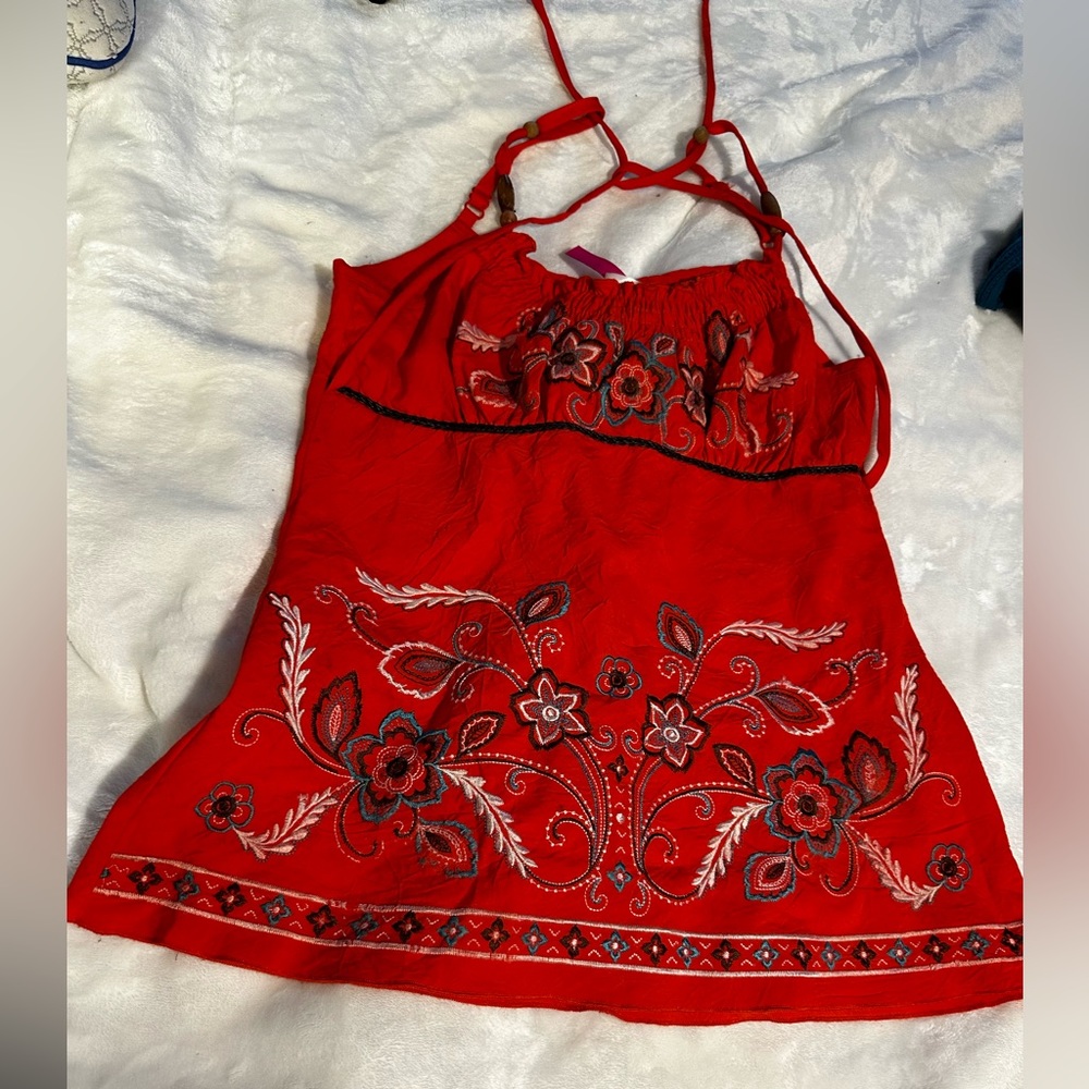 Beautiful❣️ used once RED & Embroidered Halter Top